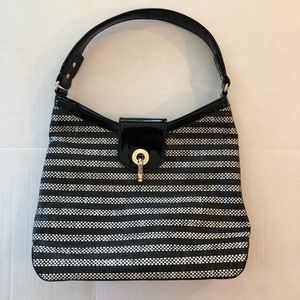 KATE SPADE Black & White Raffia/Patent Lthr Purse